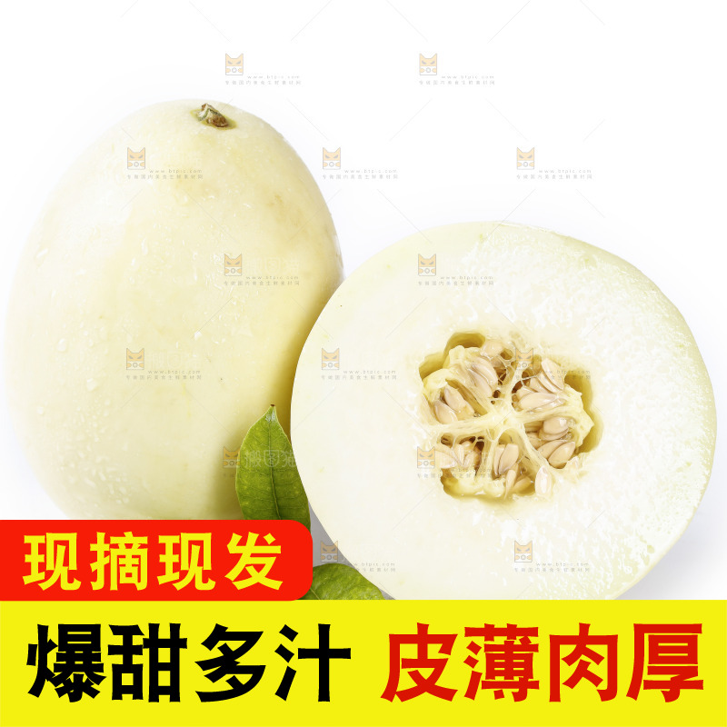 白底上放着阎良甜瓜