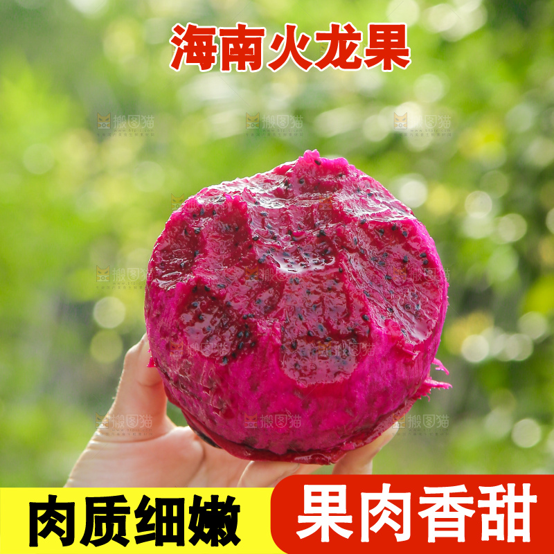 手里拿着咬过的红肉火龙果