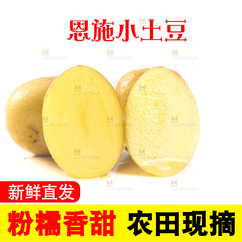 白底上放着黄心小土豆
