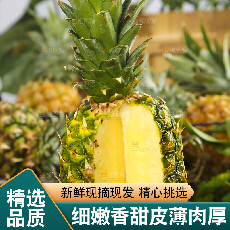 黑石板上放着海南金钻凤梨