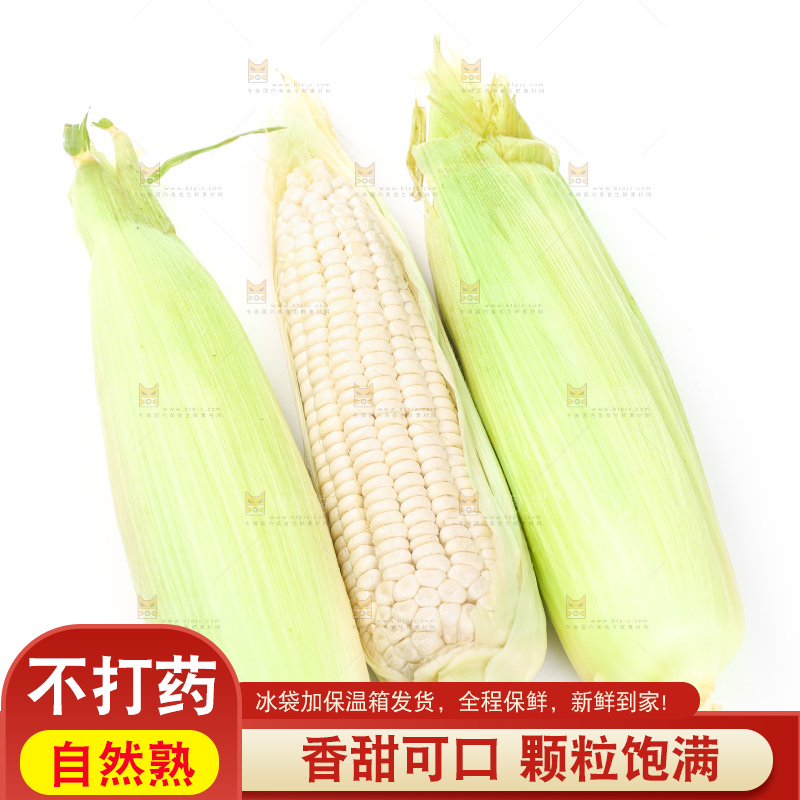 白底上摆放着牛奶水果玉米
