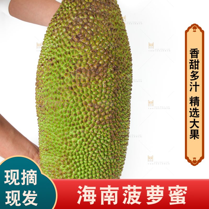 白底上放着一个完整的菠萝蜜