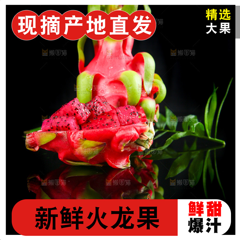 黑底上放着红心火龙果
