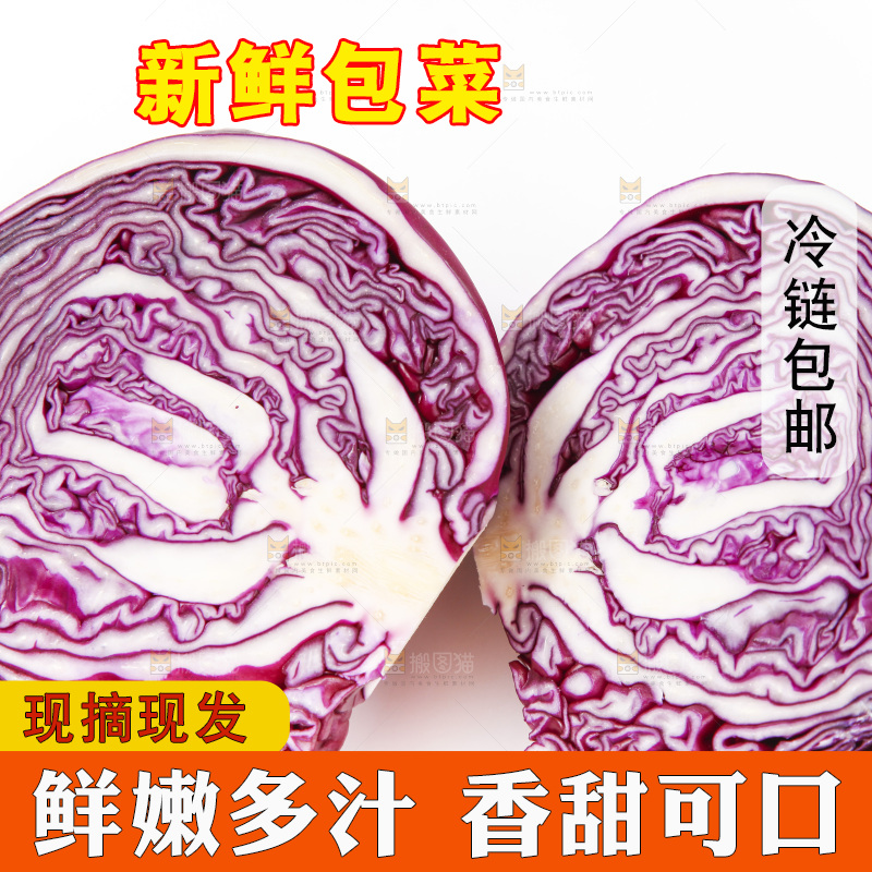 白底上放着紫包菜