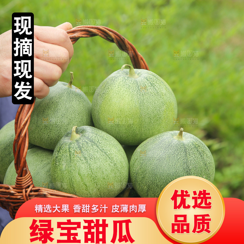 手里提着一篮绿宝甜瓜