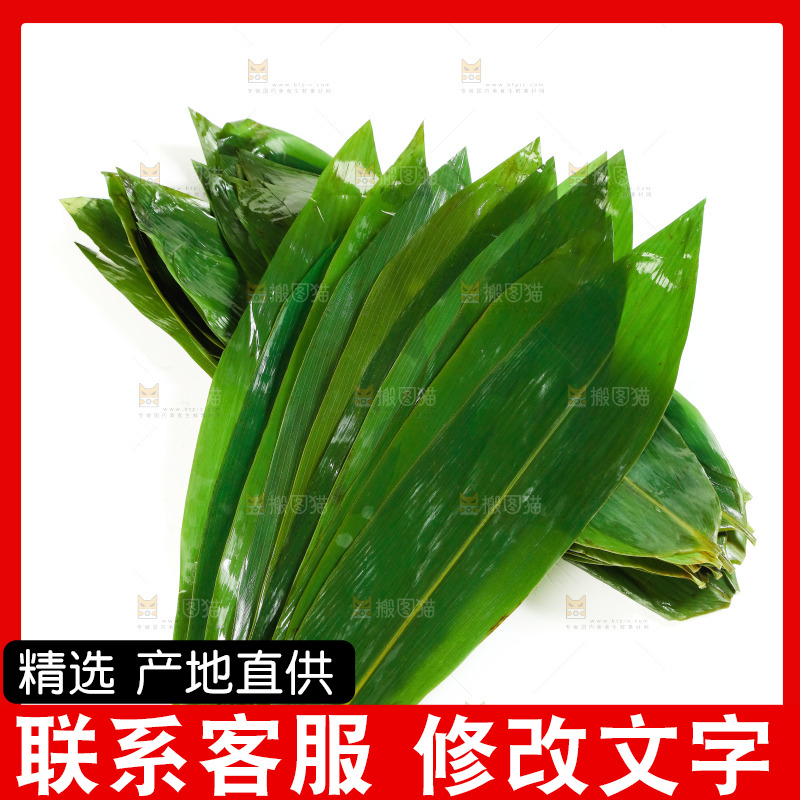 白底上放着新鲜粽叶