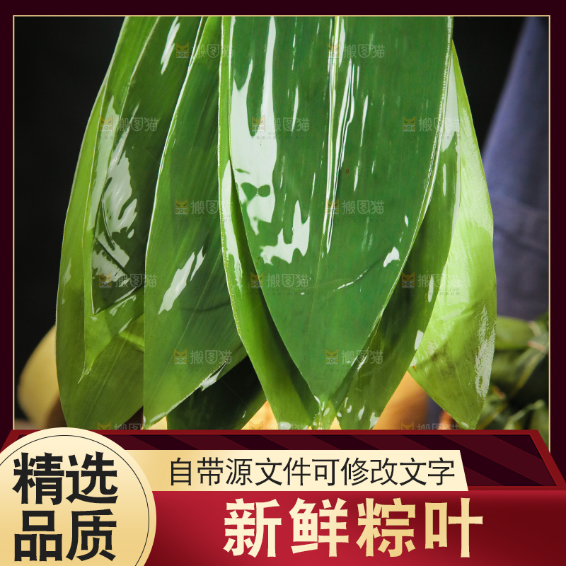 手里拿着新鲜粽叶