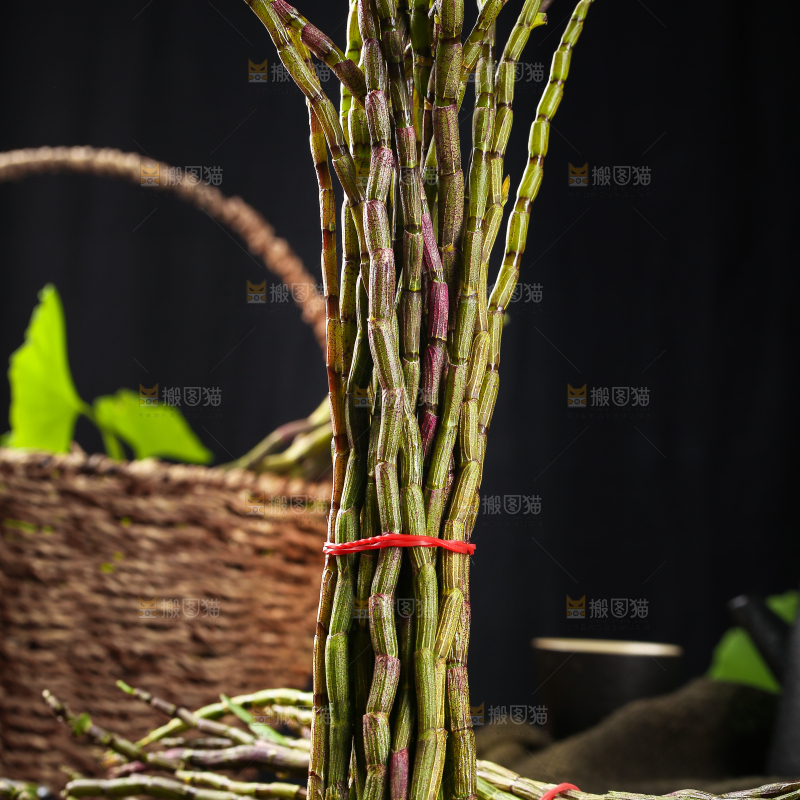 黑石板上放着铁皮石斛鲜条