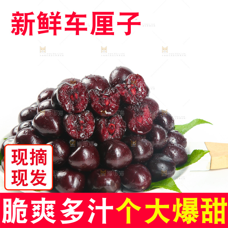 一盘智利车厘子摆放在白底上