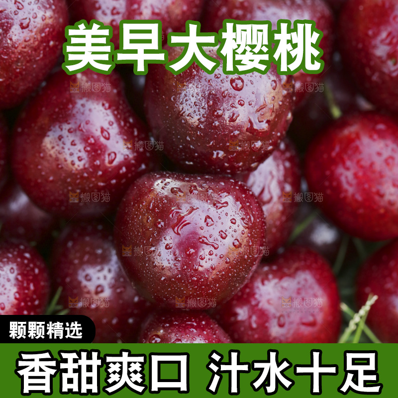 草地上放着一堆烟台大樱桃