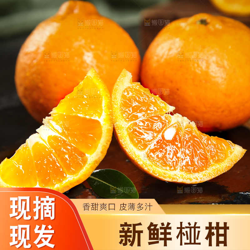 黑底上摆放着椪柑橘
