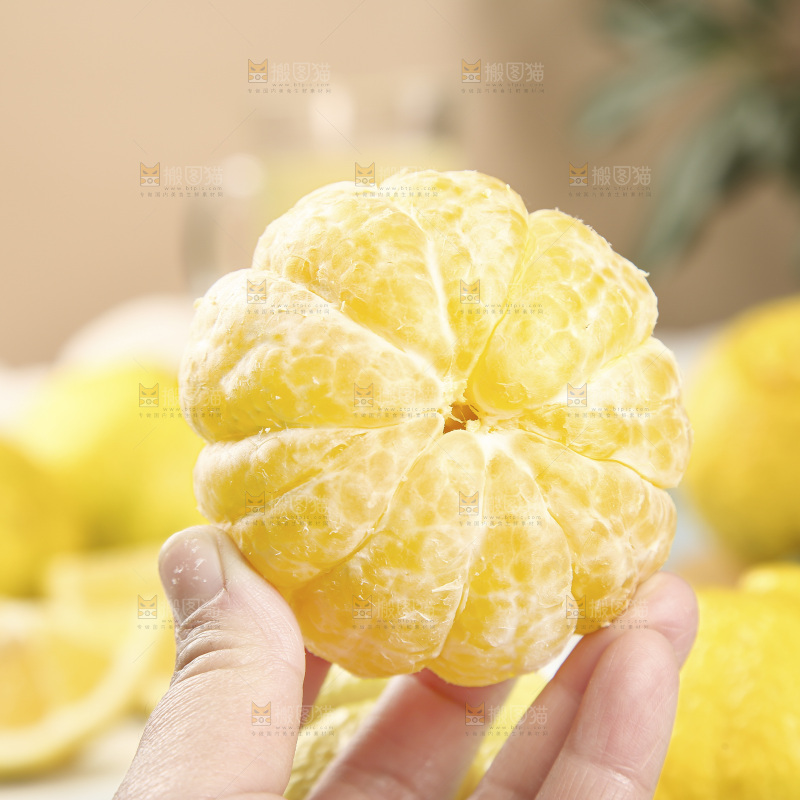 手里拿着贡柚果肉