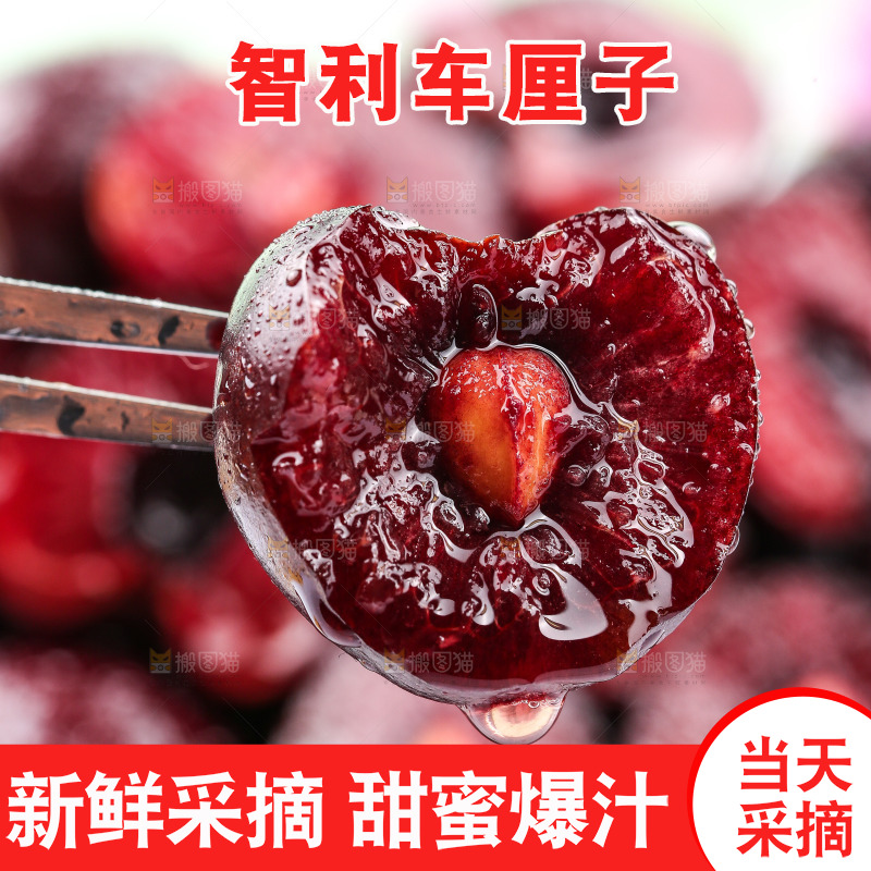 叉子上叉着新鲜车厘子