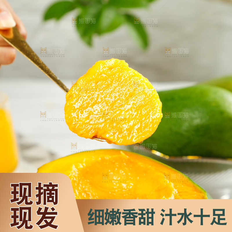 勺子上舀着凯特芒果果肉
