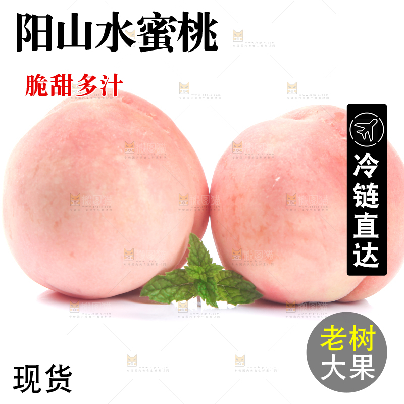 白底上放着阳山水蜜桃