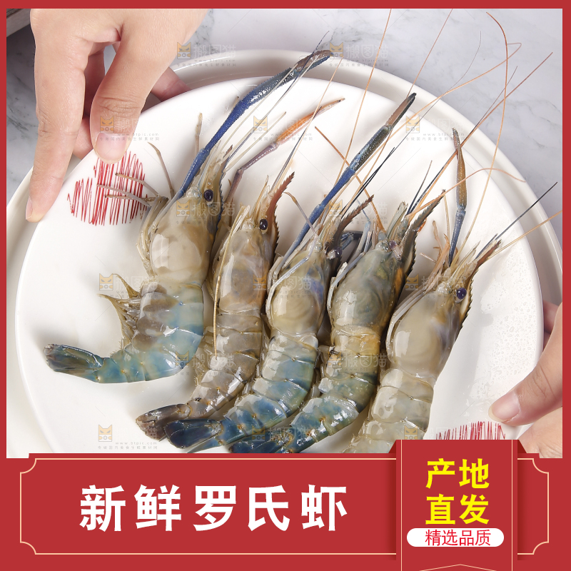 手上端着一盘罗氏虾