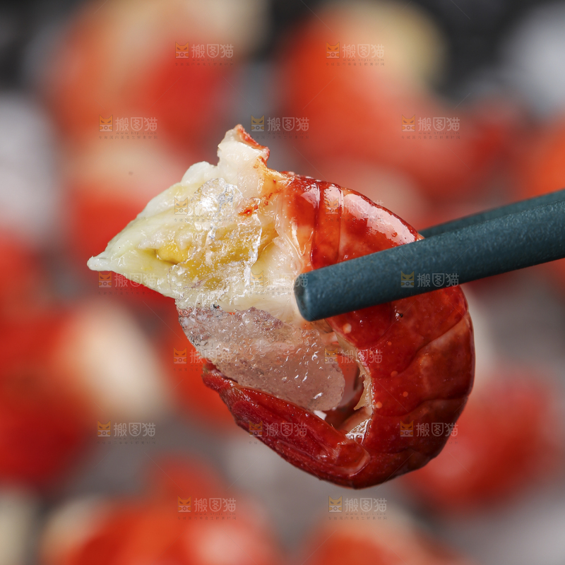筷子上夹着龙虾尾
