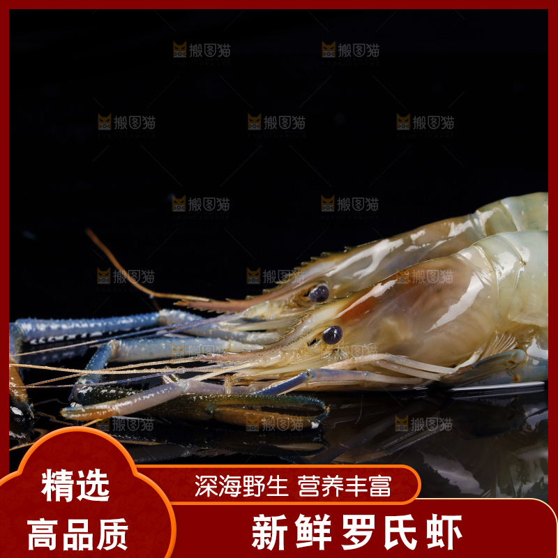 黑底上放着罗氏虾