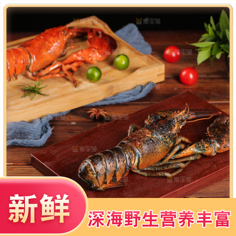 木板上放着澳洲大龙虾