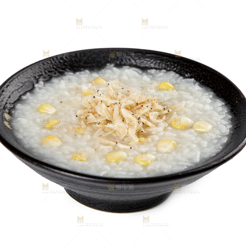 白底上放着一碗虾米粥