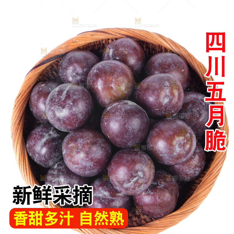 白底上放着一篮五月脆李
