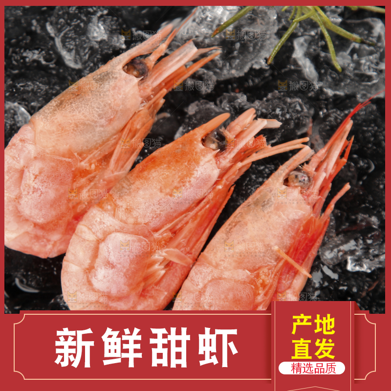 黑底上放着北极甜虾