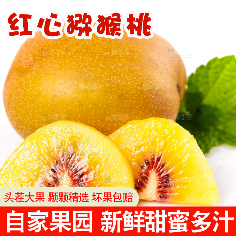 白底上的新鲜红心猕猴桃