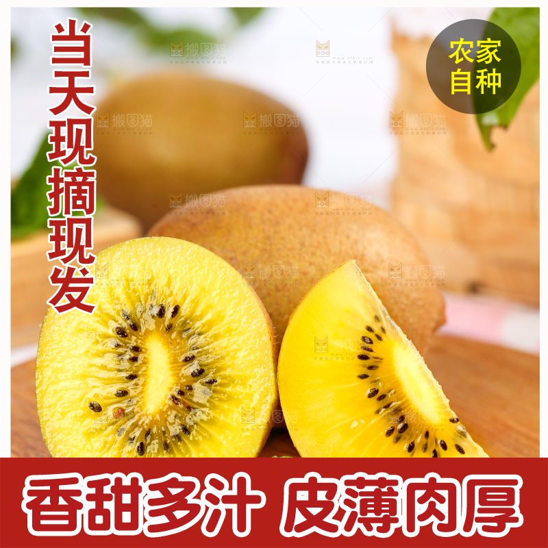 木底上新鲜黄心猕猴桃
