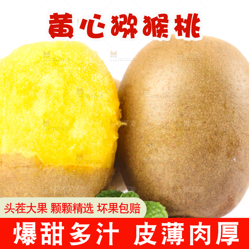 白底上的黄心猕猴桃