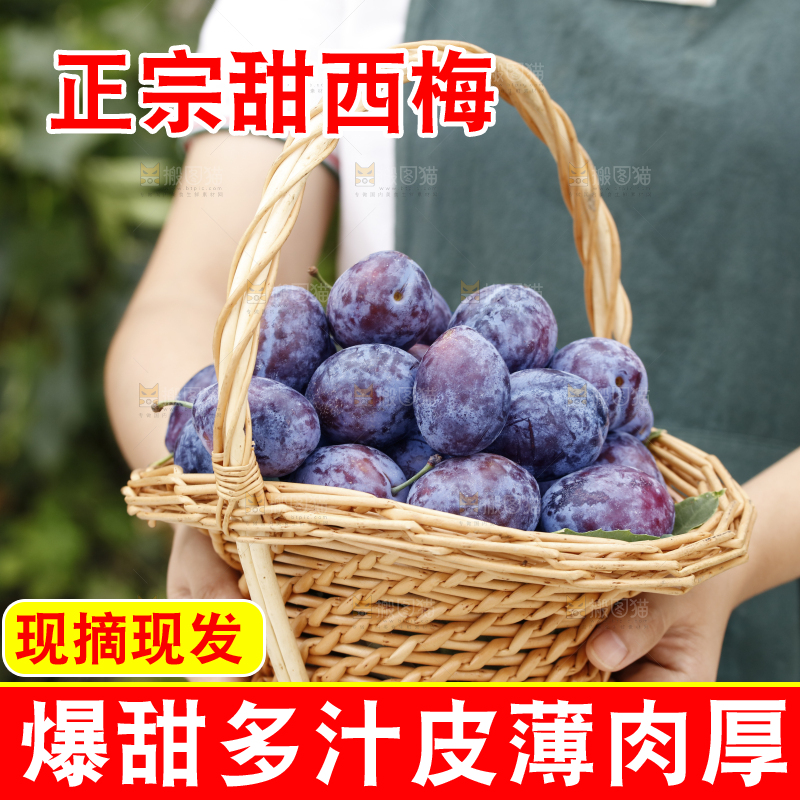 手里拿着一篮新鲜西梅