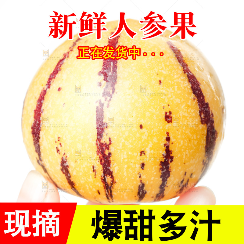 白底上放着人参果