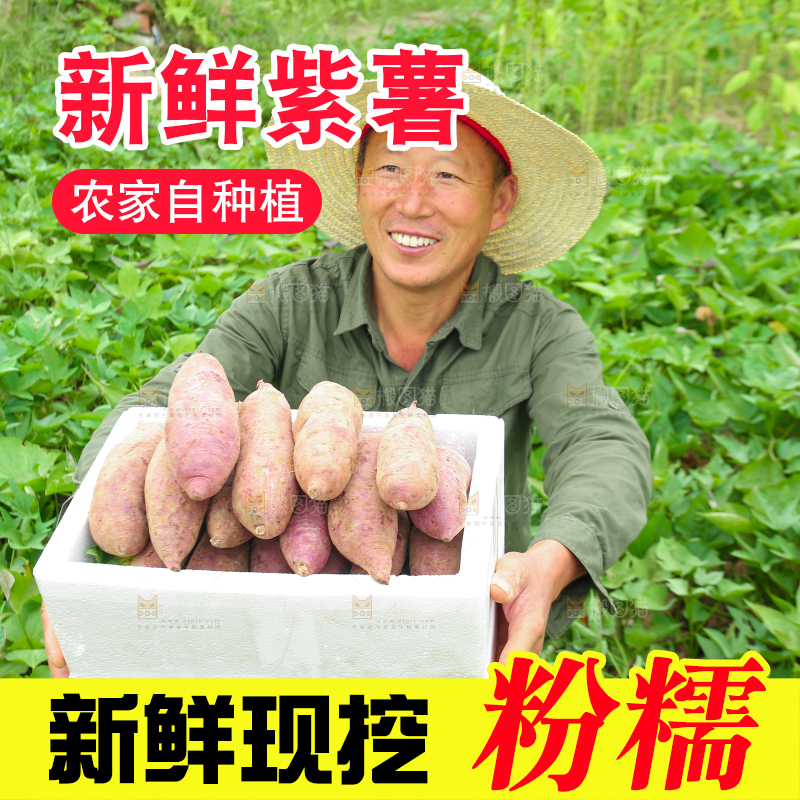 农民手里拿着一箱紫薯