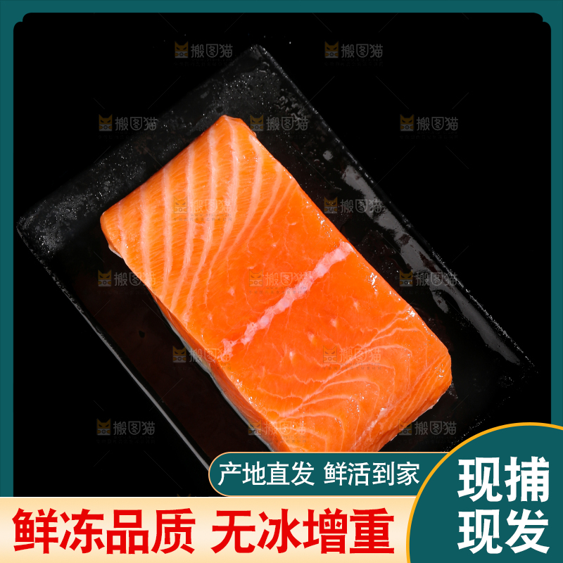 黑底上摆放着三文鱼