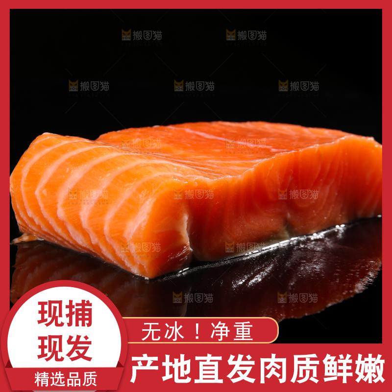 黑底上放着一块三文鱼