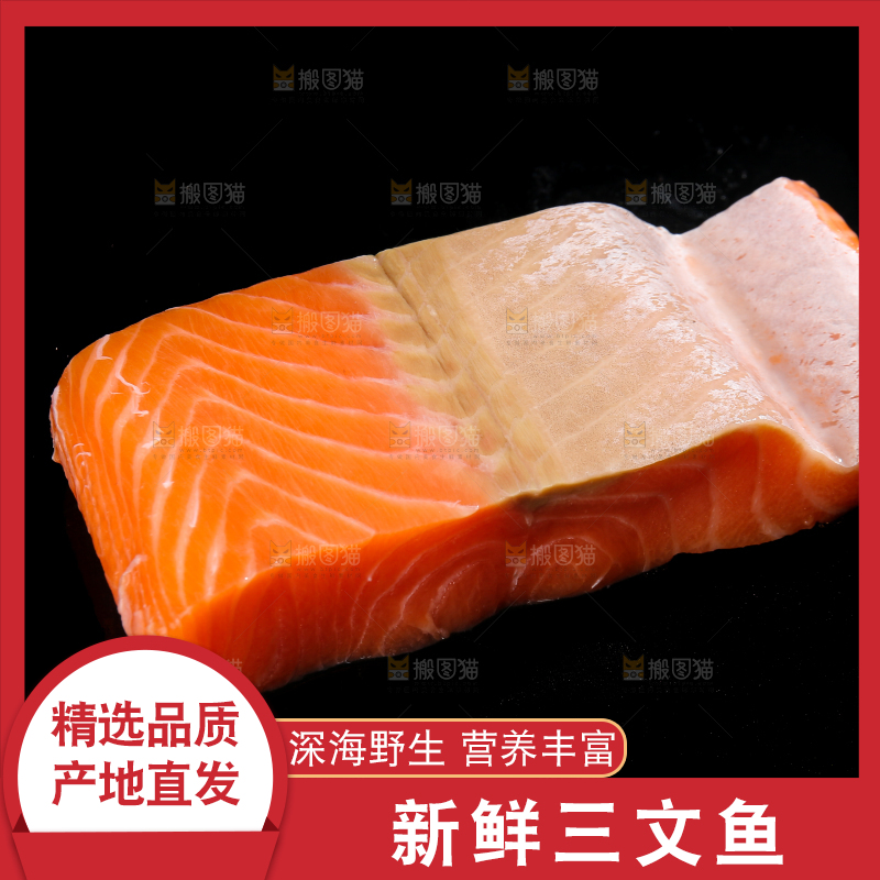 黑底上放着一块三文鱼