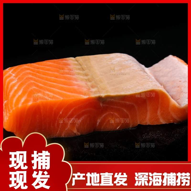 黑底上放着一块三文鱼