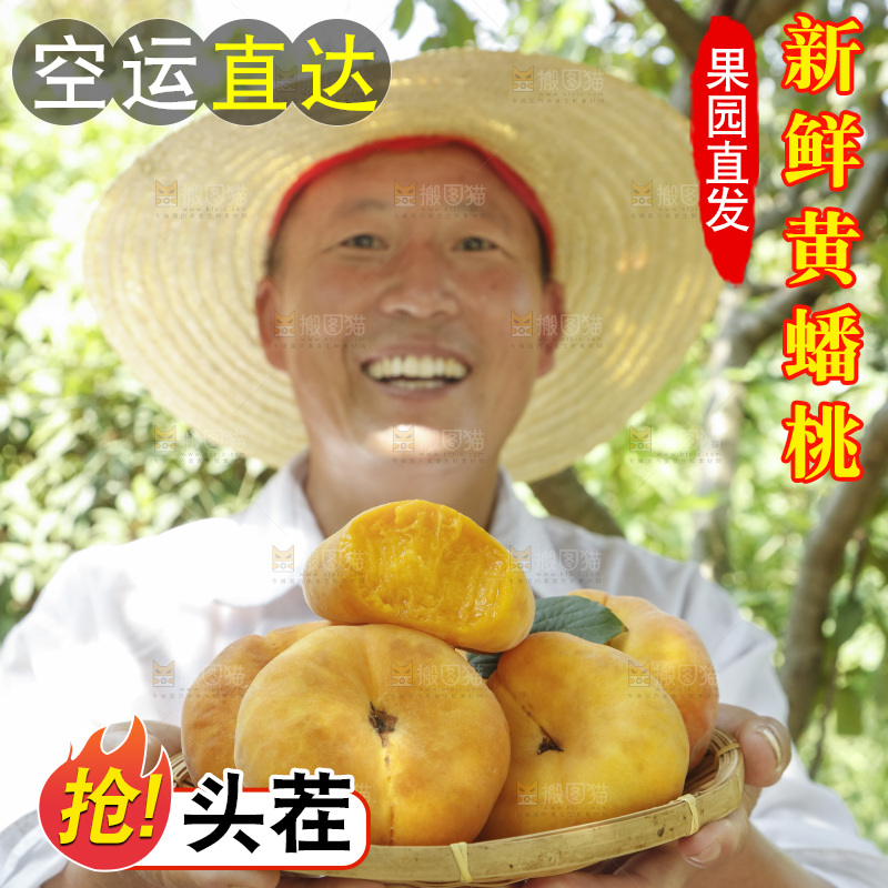 农民手里拿着一篮黄蟠桃