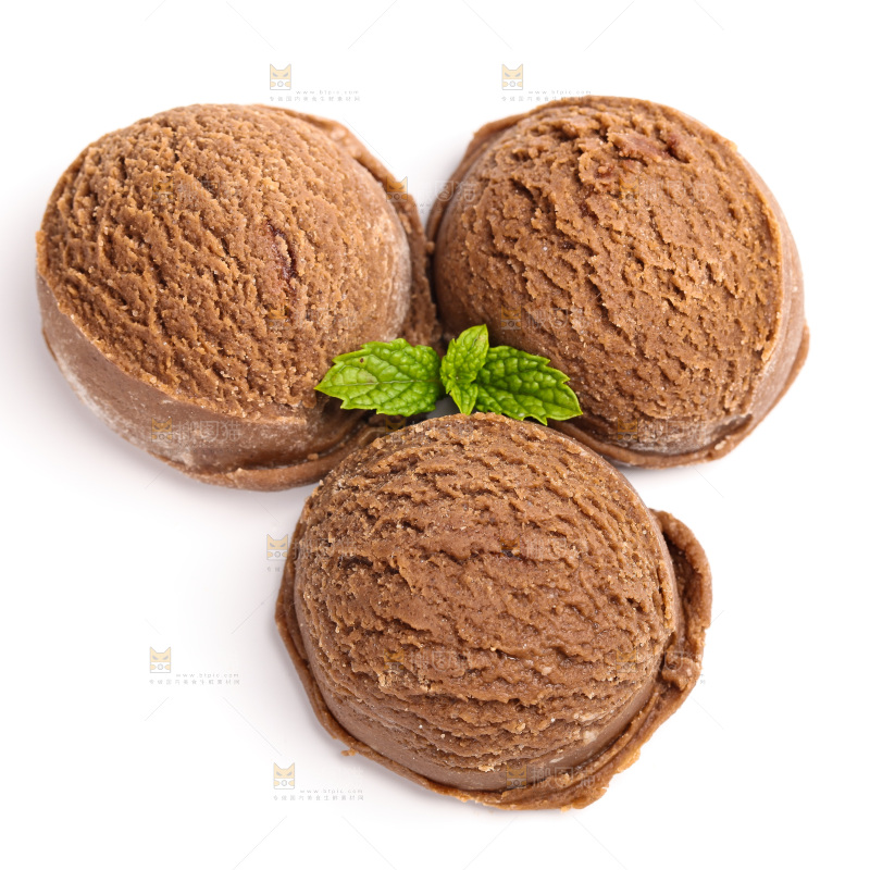 白底上的巧克力冰淇淋