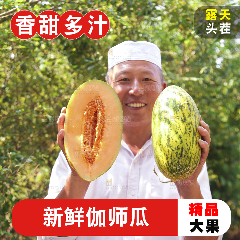 农民手里拿着切开的哈密瓜