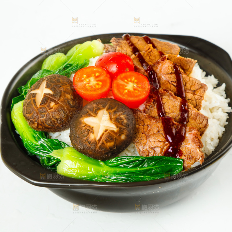 白底上的一碗牛肉盖饭