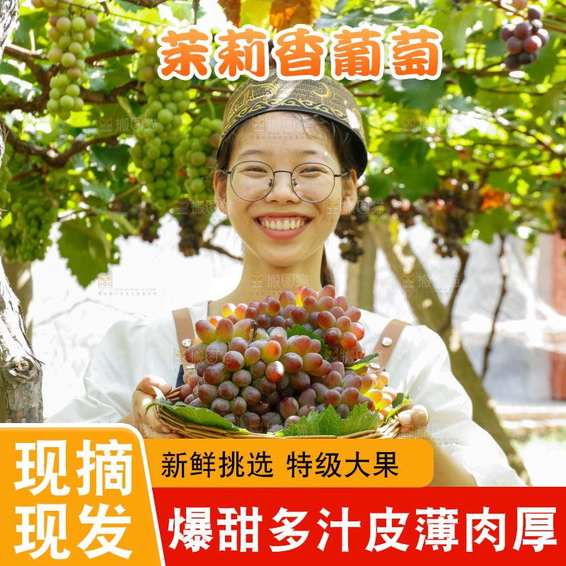 女孩拿着一篮茉莉香葡萄