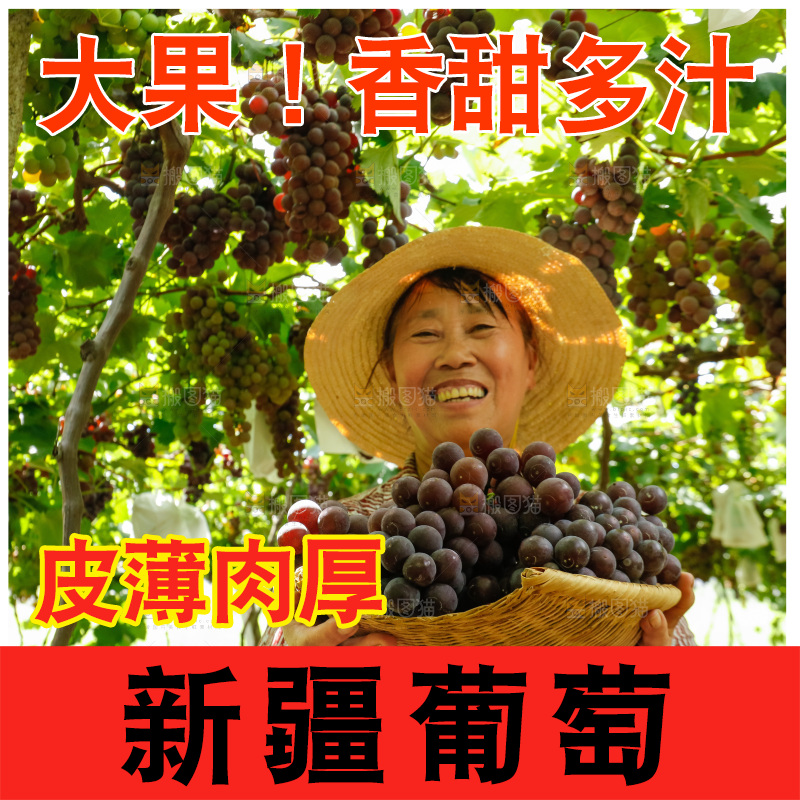 农民手里拿着一筐新鲜葡萄