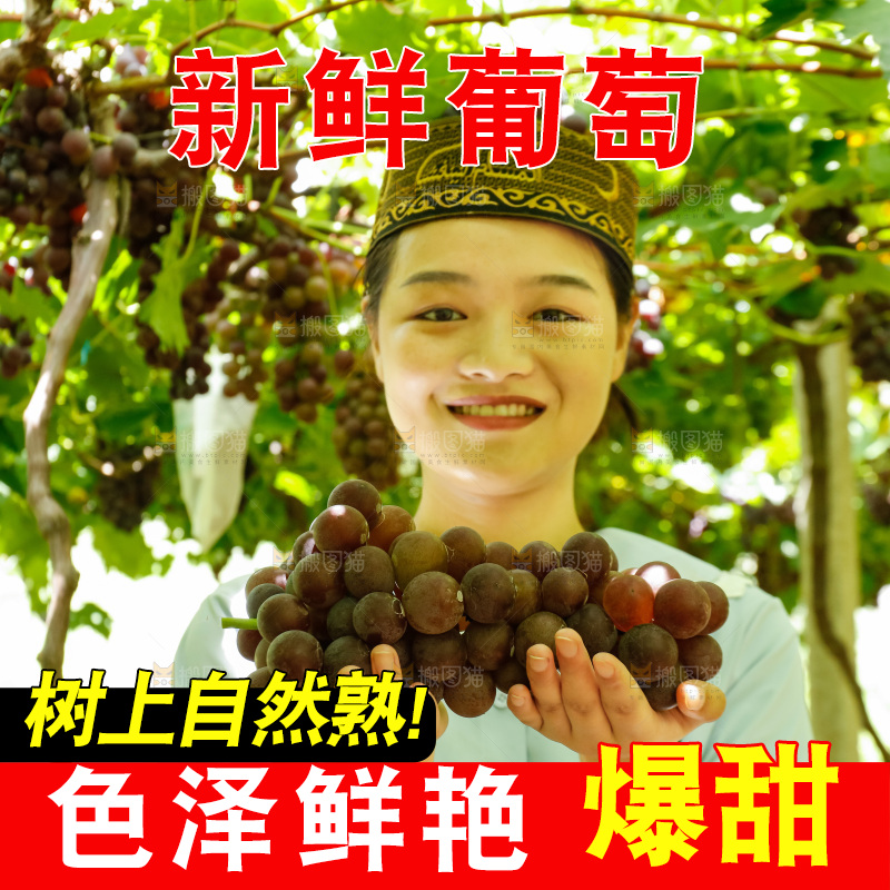 女孩手里拿着现摘葡萄