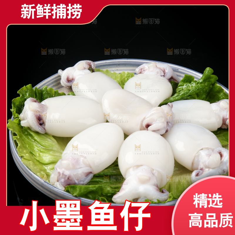 黑底上放着一盘新鲜墨鱼仔