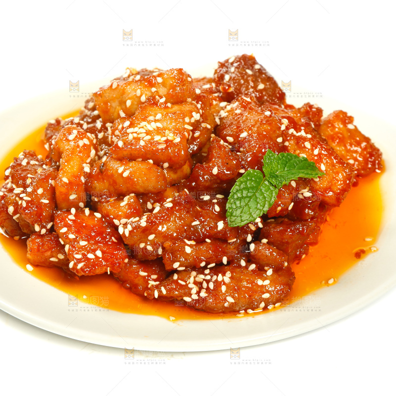 白底上一盘蜜汁里脊肉