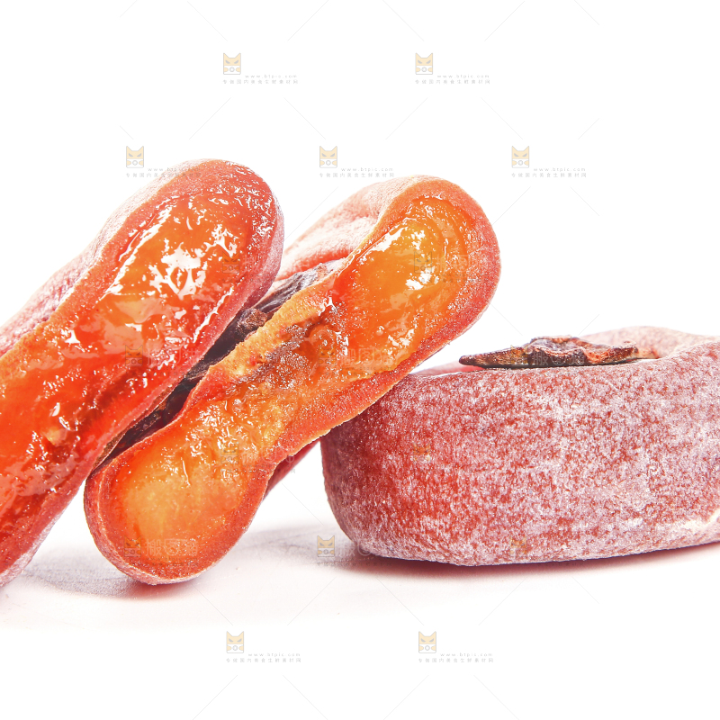 白底上摆放着流心柿饼