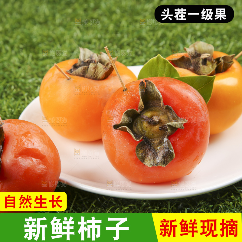 草地上放着新鲜柿子