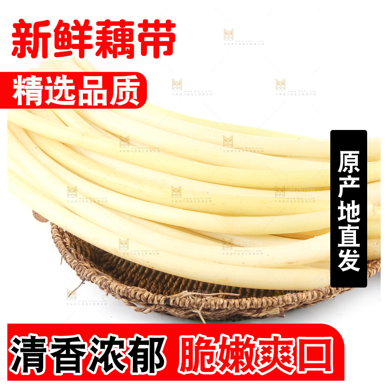 白底上摆放着新鲜藕带