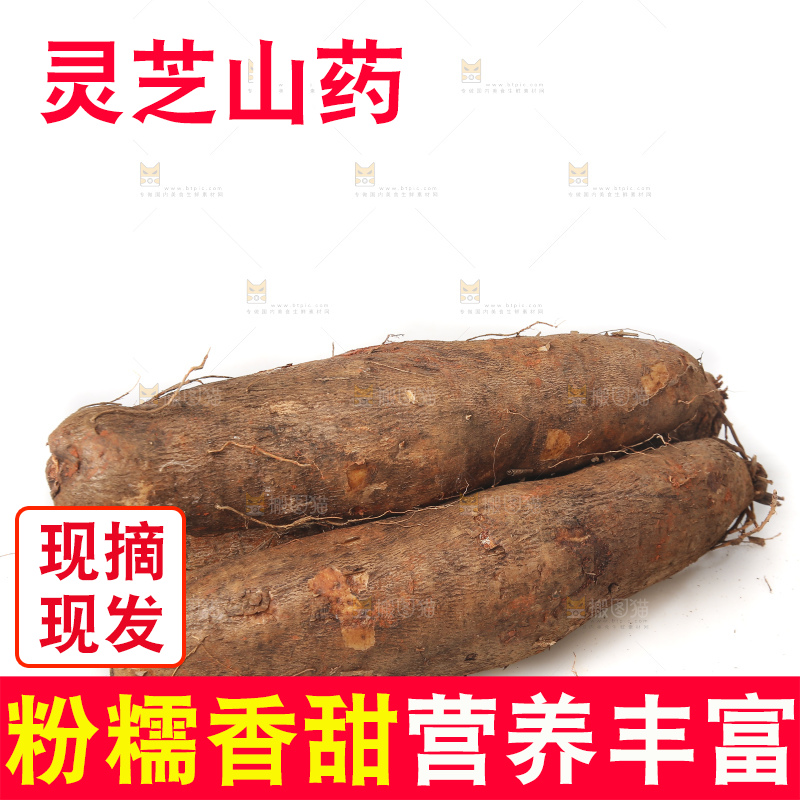 白底上放着灵芝山药