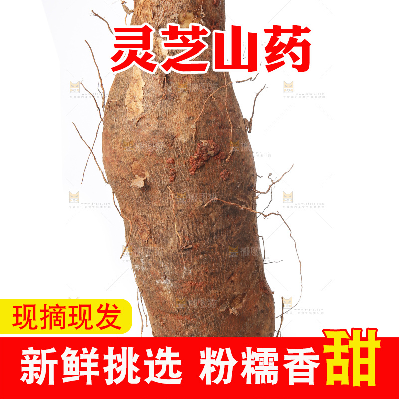 白底上放着灵芝山药